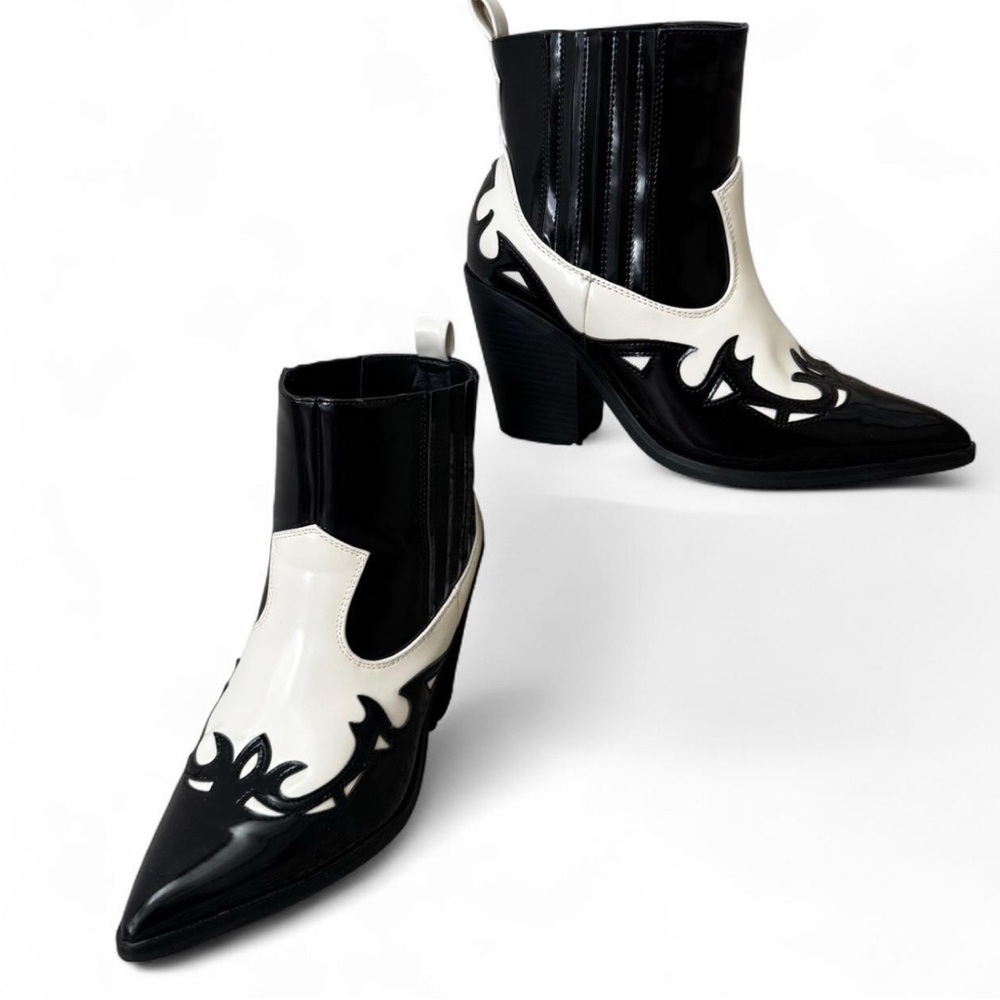 Black and White Western Ankle Boots